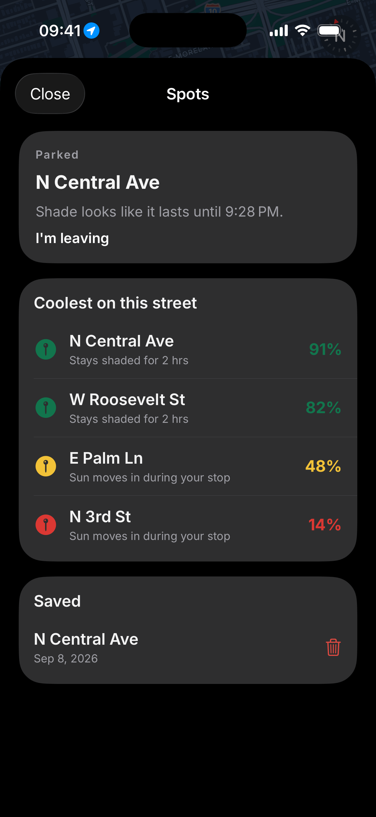 Ranked list of cooler parking spots.