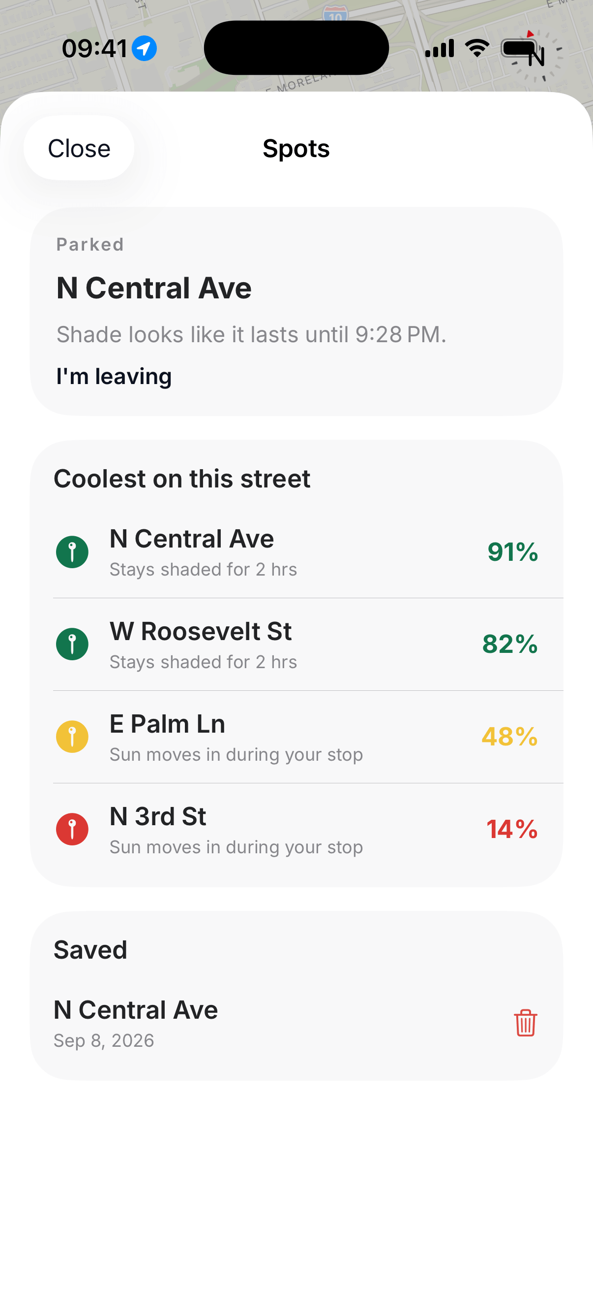 Ranked list of cooler parking spots.